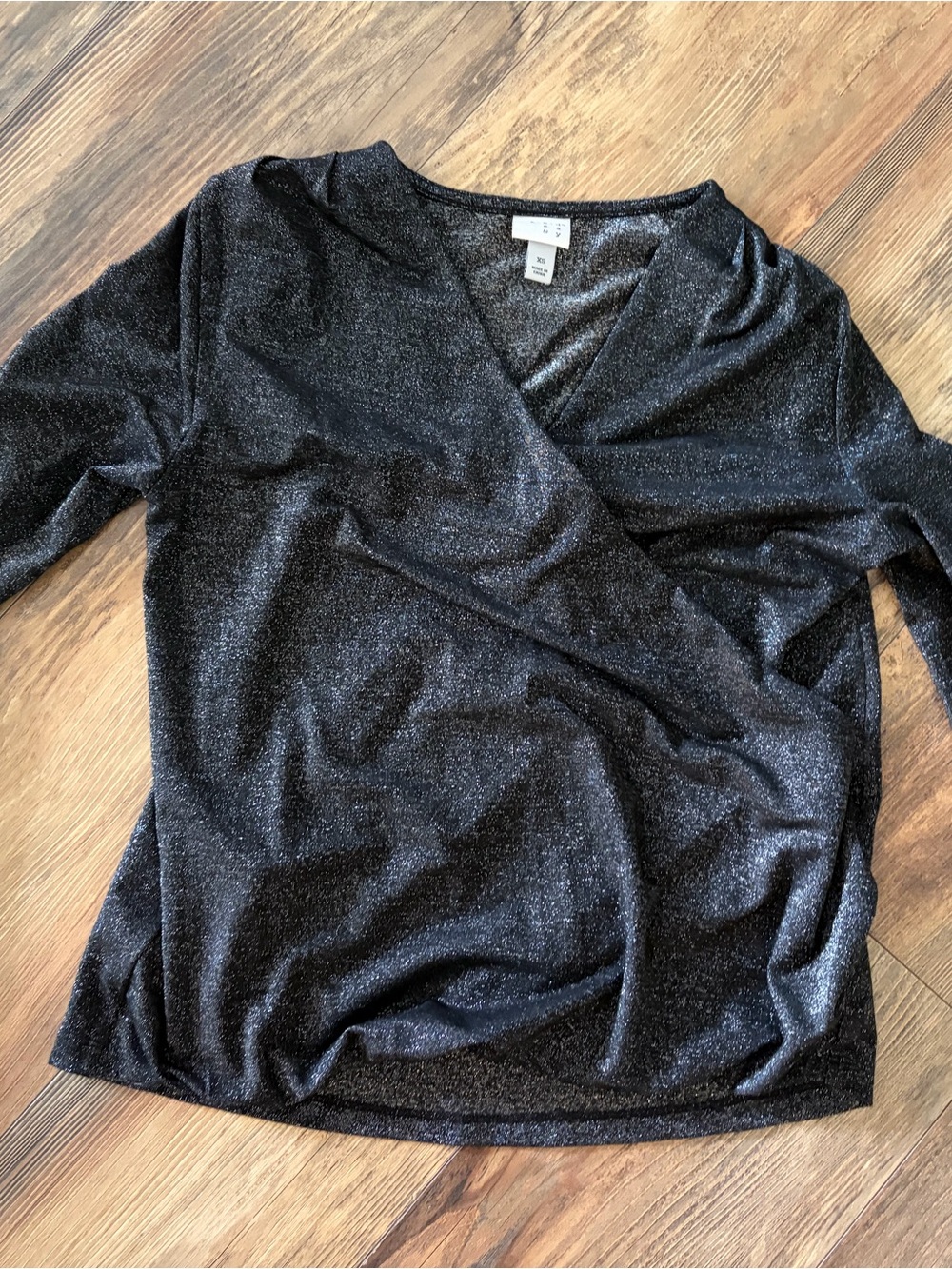 a new day Black Metallic Wrap-Front Blouse